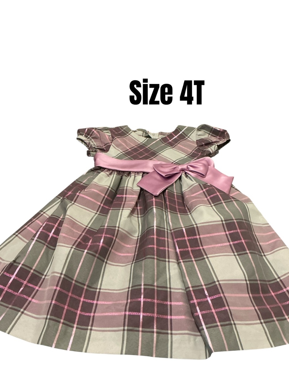 Holiday Editions Pink and Gray Plaid Bow Dress